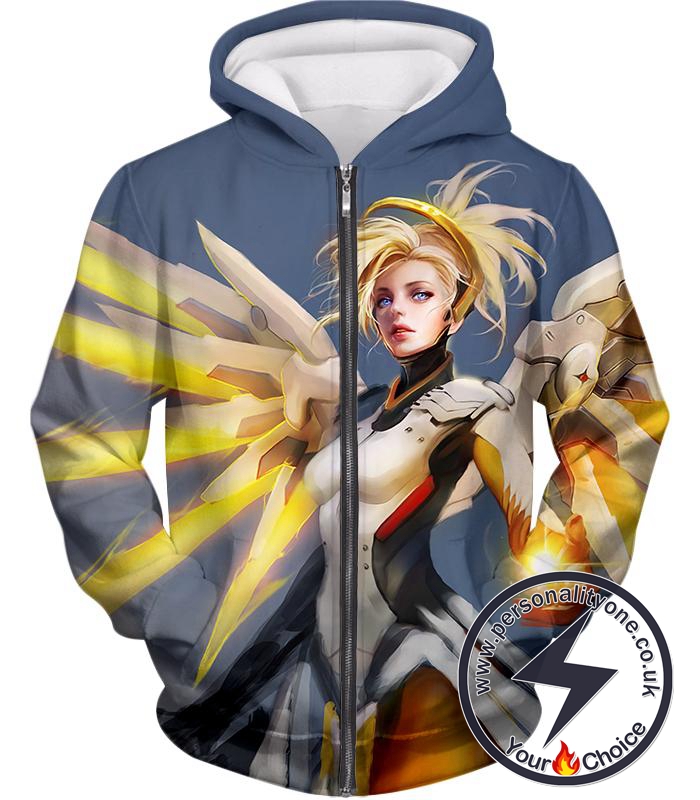 Overwatch Team Healer Flying Mercy Zip Up Hoodie